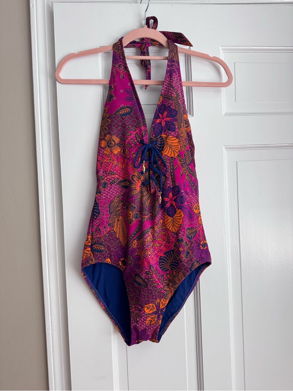 Women's Halter One-Piece Swimsuit in Fuchsia Floral